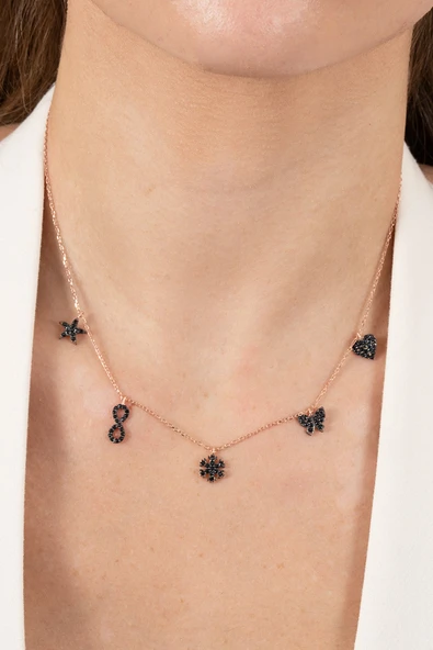 925 ayar gümüş kolye rose onix siyah taşlı şans kolyesi SGTL13181SIYAH - Resim 3