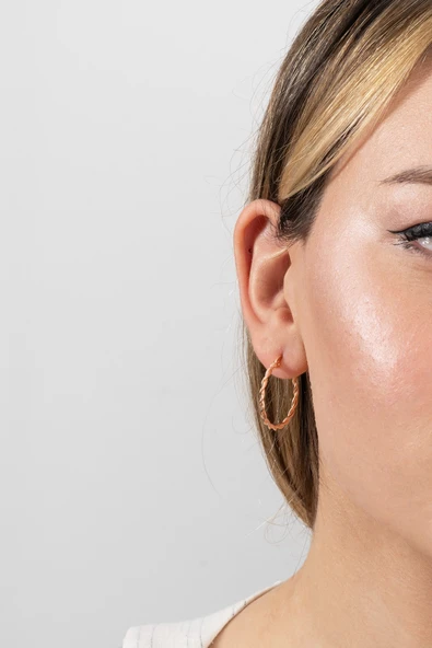 925 ayar gümüş küpe rose çift burma şarnel halka küpe SGTL13158ROSE - Resim 2