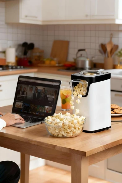 Kiwi KPM-7412 BEYAZ Patlamış Mısır Makinesi | Sıcak Hava Teknolojisi | Yağsız & Sağlıklı Atıştırmalık - Resim 5