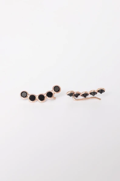 925 ayar gümüş küpe rose onix siyah sıra taşlı özel tasarım küpe SGTL13169SIYAH - Resim 4