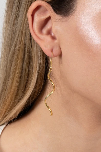 925 ayar gümüş küpe altın yaldızlı Spiral (Sarmal) şekilli şarnel küpe SGTL13160GOLD ürün görseli