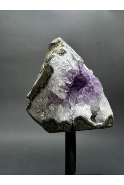 gemsartdeco BREZİLYA AMETİST DOĞALTAŞ SİYAH DEMİR STANTLI - Resim 2