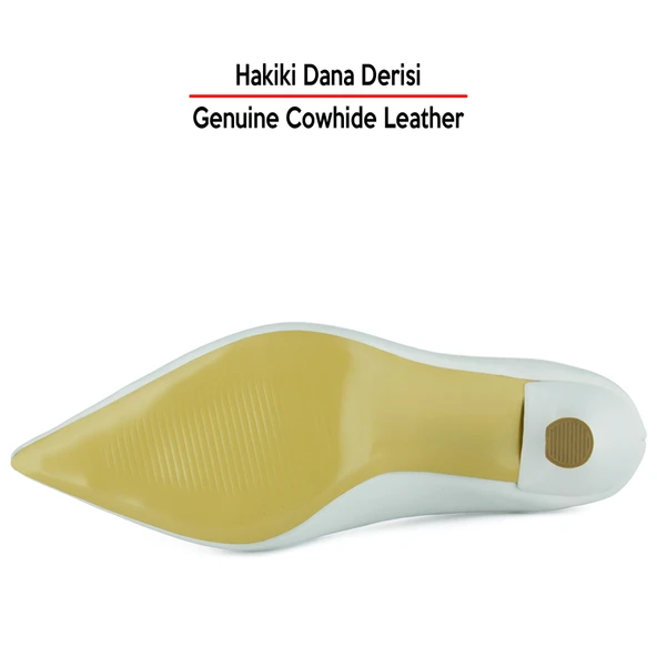 Erkan Saçmacı Suzanna Beyaz Hakiki Dana Derisi Sivri Burun Klasik İnce Topuklu Ayakkabı - Resim 7