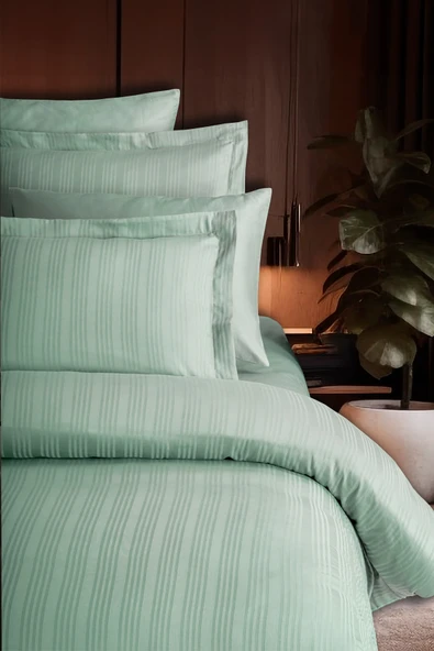 Pierre Cardin Çizgili Saten Nevresim Takımı Çift Kişilik Voyage Su Yeşili - Resim 2