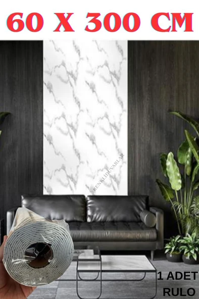 60cmx300cm Tek Parça Yapışkanlı Rulo Mermer Desenli Duvar Paneli Kağıdı Silinebilir CF-1060-ALYA - Resim 2