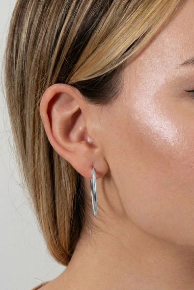 925 ayar gümüş küpe oval şekilli şarnel halka küpe SGTL13156RODAJ - Resim 2