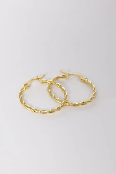 925 ayar gümüş küpe altın yaldızlı çift burma şarnel halka küpe SGTL13158GOLD - Resim 4