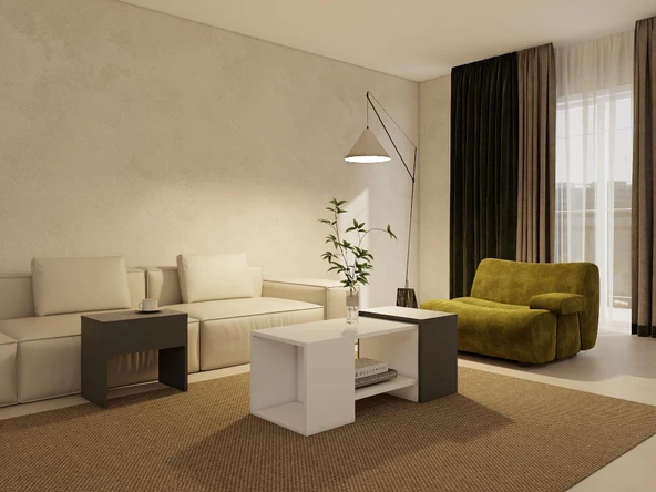 Lupo Orta Sehpa Koyugri-Beyaz - Resim 4