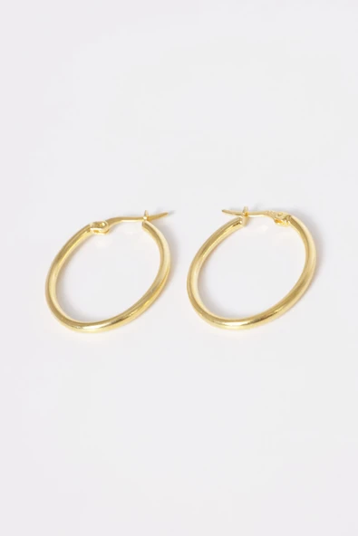 925 ayar gümüş küpe altın yaldızlı oval şekilli şarnel halka küpe SGTL13156GOLD - Resim 3