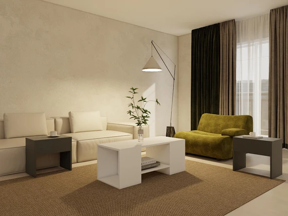 Lupo Orta Sehpa Koyugri-Beyaz - Resim 3