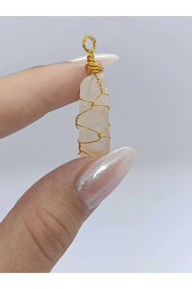 gemsartdeco Pembe Kuvars Kolye Ucu Doğaltaş - Resim 3