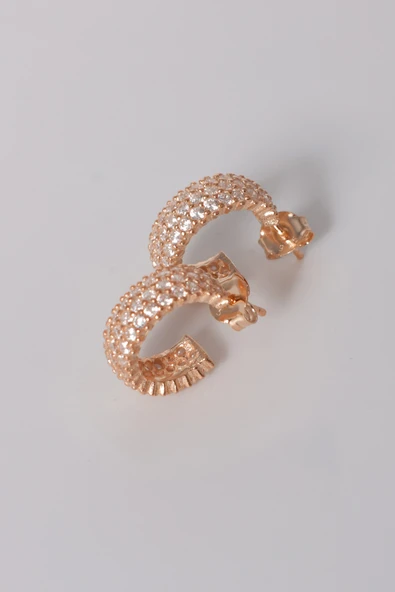 925 ayar gümüş küpe rose zirkon taşlı 3 sıra tamtur halka küpe SGTL13163ROSE - Resim 5