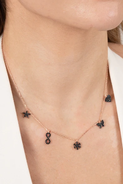 925 ayar gümüş kolye rose onix siyah taşlı şans kolyesi SGTL13181SIYAH ürün görseli