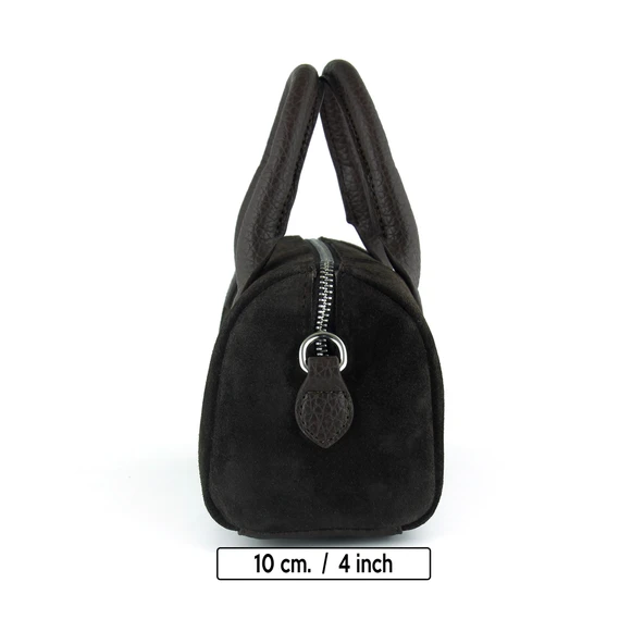 Erkan Saçmacı Kahve Hakiki Dana Süet Fermuarlı Askılı İç Cepli Küçük Boy Günlük Omuz Çantası - Resim 6