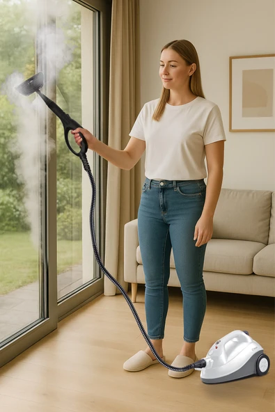 Kiwi Kazanlı Ütüye Dönüşebilen Buharlı Temizlik Makinası KSC-4218 2000W / ml, 15 Aksesuar Beyaz - Resim 8