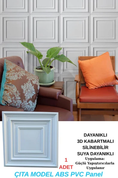 50cm x 50cm 1 Adet 3D Abs Malzeme PVC Dayanıklı Duvar  Tavan Paneli Silinebilir çıta Model Panel - Resim 5