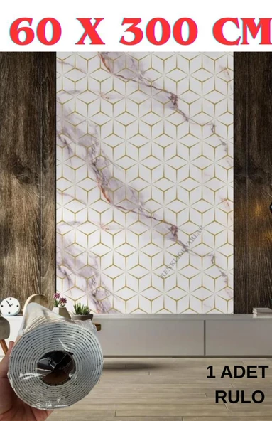 60cmx300cm Tek Parça Yapışkanlı Rulo Mermer Desenli Duvar Paneli Kağıdı Silinebilir CF-1008-RİVO ürün görseli