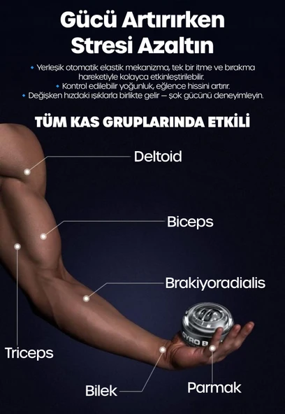 Güç Topu Gyro Ball El Bilek Egzersiz Topu Wrist Ball Otomatik Jiroskop Kol Kuvvet Spor Ekipmanı - Resim 2