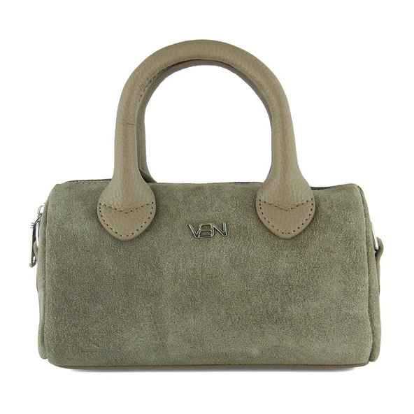 Erkan Saçmacı Kum Hakiki Dana Süet Fermuarlı Askılı İç Cepli Küçük Boy Günlük Omuz Çantası - Resim 4