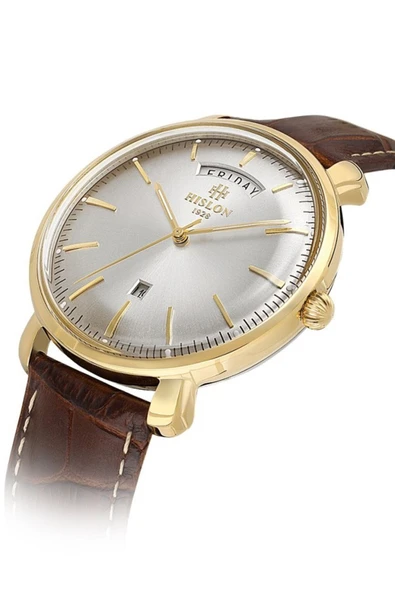 HISLON CL203G-02KG KAHVERENGİ DERİ KORDON ERKEK KOL SAATİ - Resim 4