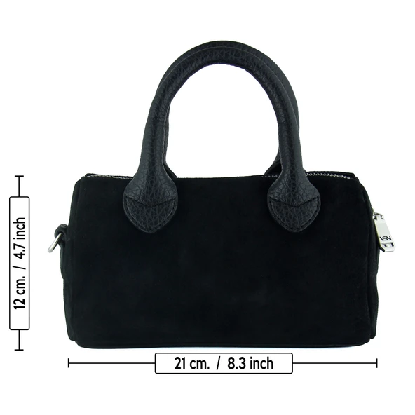 Erkan Saçmacı Siyah Hakiki Dana Süet Fermuarlı Askılı İç Cepli Küçük Boy Günlük Omuz Çantası - Resim 7