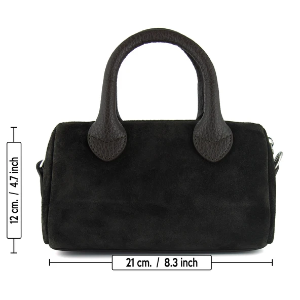 Erkan Saçmacı Kahve Hakiki Dana Süet Fermuarlı Askılı İç Cepli Küçük Boy Günlük Omuz Çantası - Resim 5