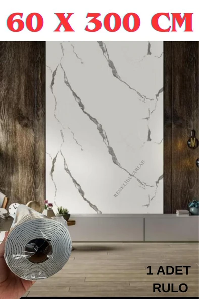 60cmx300cm Tek Parça Yapışkanlı Rulo Mermer Desenli Duvar Paneli Kağıdı Silinebilir CF-1003-KYRA ürün görseli 1