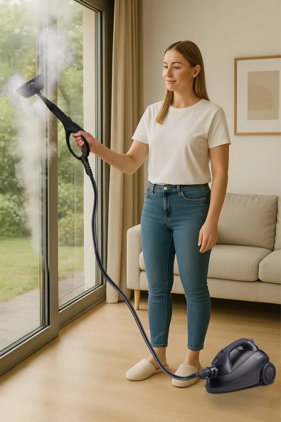 Kiwi Kazanlı Ütüye Dönüşebilen Buharlı Temizlik Makinası KSC-4218, 2000W / ml, 15 aksesuar Siyah - Resim 8