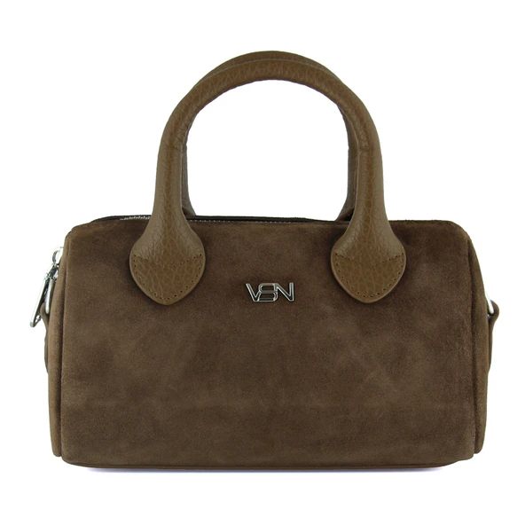 Erkan Saçmacı Açık Kahve Hakiki Dana Süet Fermuarlı Askılı İç Cepli Küçük Boy Günlük Omuz Çantası - Resim 4