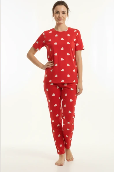 Kalp Desenli Pamuklu Pijama Takımı ürün görseli 1