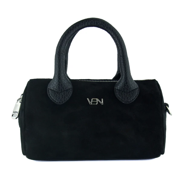 Erkan Saçmacı Siyah Hakiki Dana Süet Fermuarlı Askılı İç Cepli Küçük Boy Günlük Omuz Çantası - Resim 4