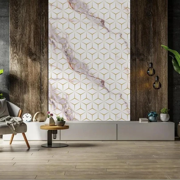 60cmx300cm Tek Parça Yapışkanlı Rulo Mermer Desenli Duvar Paneli Kağıdı Silinebilir CF-1008-RİVO - Resim 4