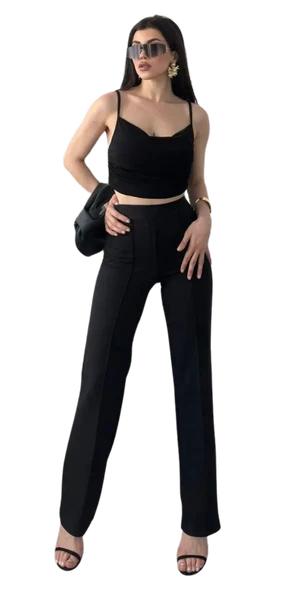 Yüksek Bel  Biyeli Pantolon - SİYAH ürün görseli 1