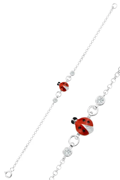Gümüş zirkon taşlı kırmızı mineli uğur böceği modeli çocuk bileklik SGTL12325RODAJ ürün görseli