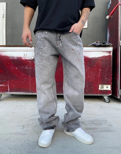 Ultra Premium Crystal Stone Baggy Kot Pantolon ürün görseli 1