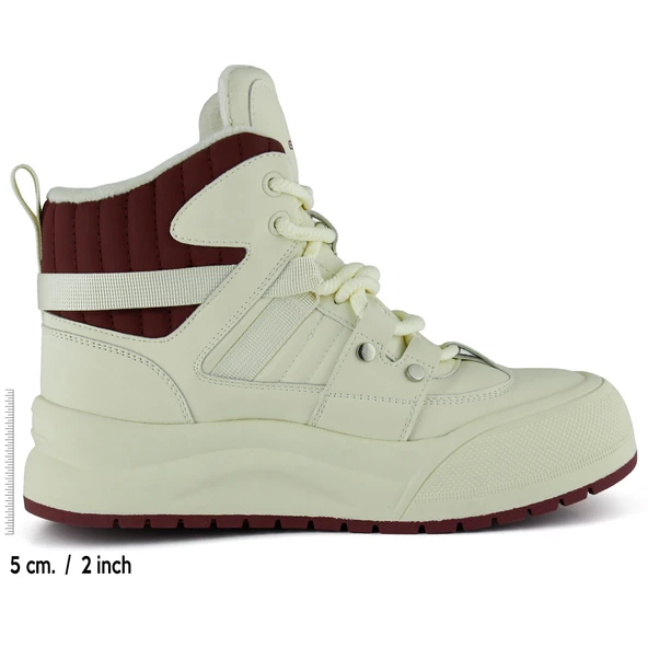 Erkan saçmacı ] Bej Bordo Vegan Bağcıklı Kürk Astarlı Yuvarlak Burun Günlük Bot - Resim 2