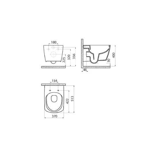 Creavit EG321 Elegant Rim-Off Kanalsız Duroplast Yavaş Kapanan Klozet Kapaklı Cool Grey Set - Resim 5