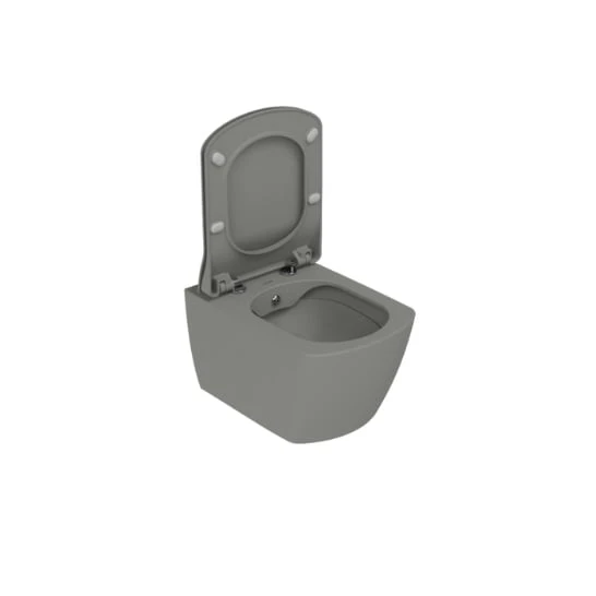 Creavit EG321 Elegant Rim-Off Kanalsız Duroplast Yavaş Kapanan Klozet Kapaklı Cool Grey Set - Resim 4