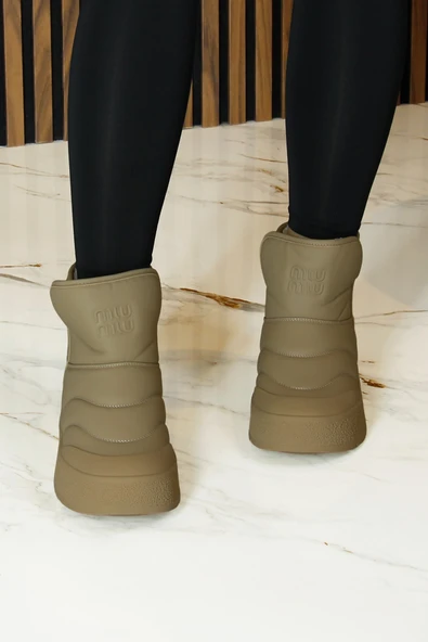 Erkan saçmacı  Camel Vegan Kürk Astarlı Yuvarlak Burun Günlük Bot - Resim 2