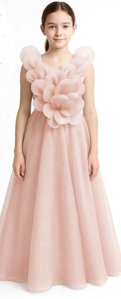 PORÇA pudra rengi abiye uzun elbise - Resim 2