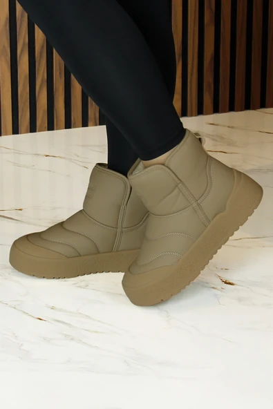 Erkan saçmacı  Camel Vegan Kürk Astarlı Yuvarlak Burun Günlük Bot - Resim 6