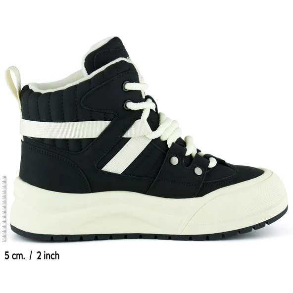 Erkan saçmacı  Siyah Vegan Bağcıklı Kürk Astarlı Yuvarlak Burun Günlük Bot - Resim 2