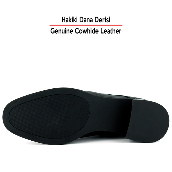 Erkan saçmacı  Siyah Hakiki Dana Derisi Bağcıklı Fermuarlı Yuvarlak Burun Kalın Topuklu Günlük Bot - Resim 4