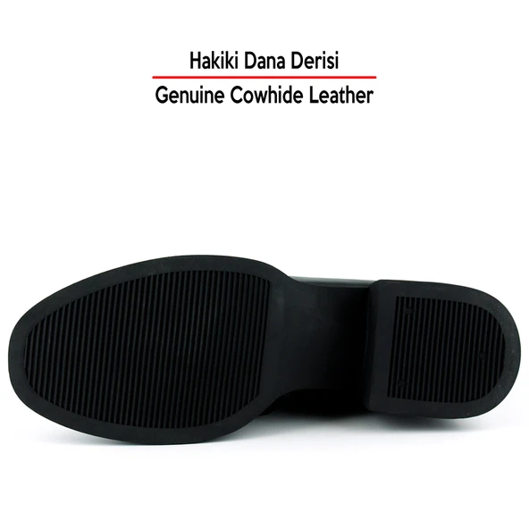 Erkan saçmacı  Siyah Hakiki Dana Derisi Tokalı Fermuarlı Yuvarlak Burun Kalın Topuklu Günlük Bot - Resim 4