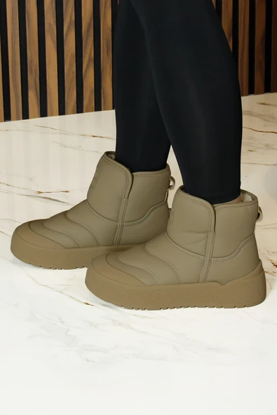 Erkan saçmacı  Camel Vegan Kürk Astarlı Yuvarlak Burun Günlük Bot - Resim 4