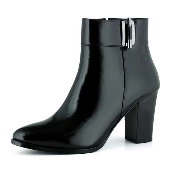 Erkan saçmacı  Siyah Rugan Hakiki Dana Derisi Tokalı Fermuarlı Sivri Burun Kalın Topuklu Günlük Bot ürün görseli