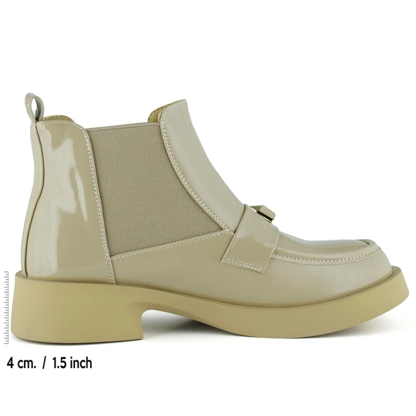 Erkan saçmacı  Bej Rugan Streç Taşlı Tokalı Yuvarlak Burun Kalın Topuklu Günlük Bot - Resim 2