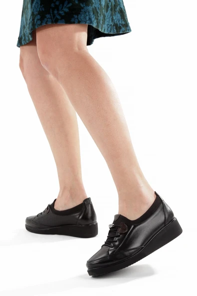 Artı-Artı001-7475-0051 Hakiki Deri Günlük Ortopedik  Kadın Siyah Ayakkabı - Resim 4