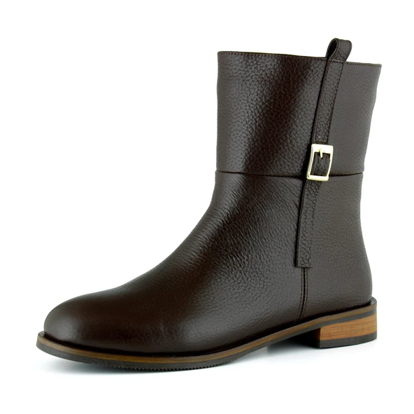 Erkan saçmacı  Kahverengi Hakiki Dana Derisi Tokalı Fermuarlı Yuvarlak Burun Kalın Topuklu Günlük Bot ürün görseli