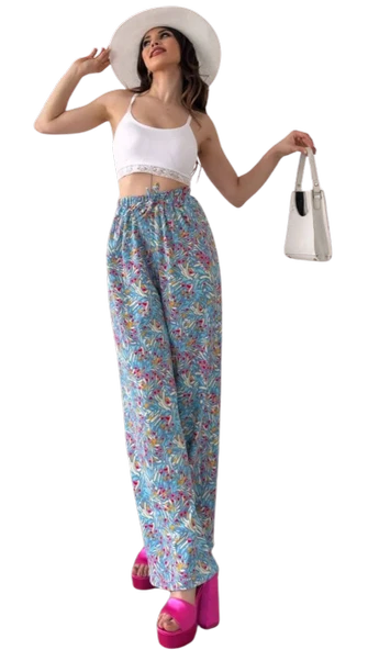 Lastikli Bürümcük Pantolon - MAVİ ürün görseli 1